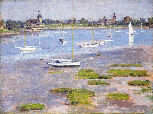 Theodore Robinson Theodore Robinson, Low Tide Riverside Yacht Club Sweden oil painting art